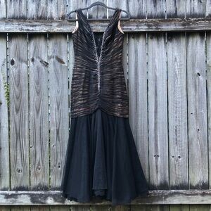 Jovani Formal Beaded Dress Size 6 Black Nude Crystals Lace Mesh Mermaid Gown